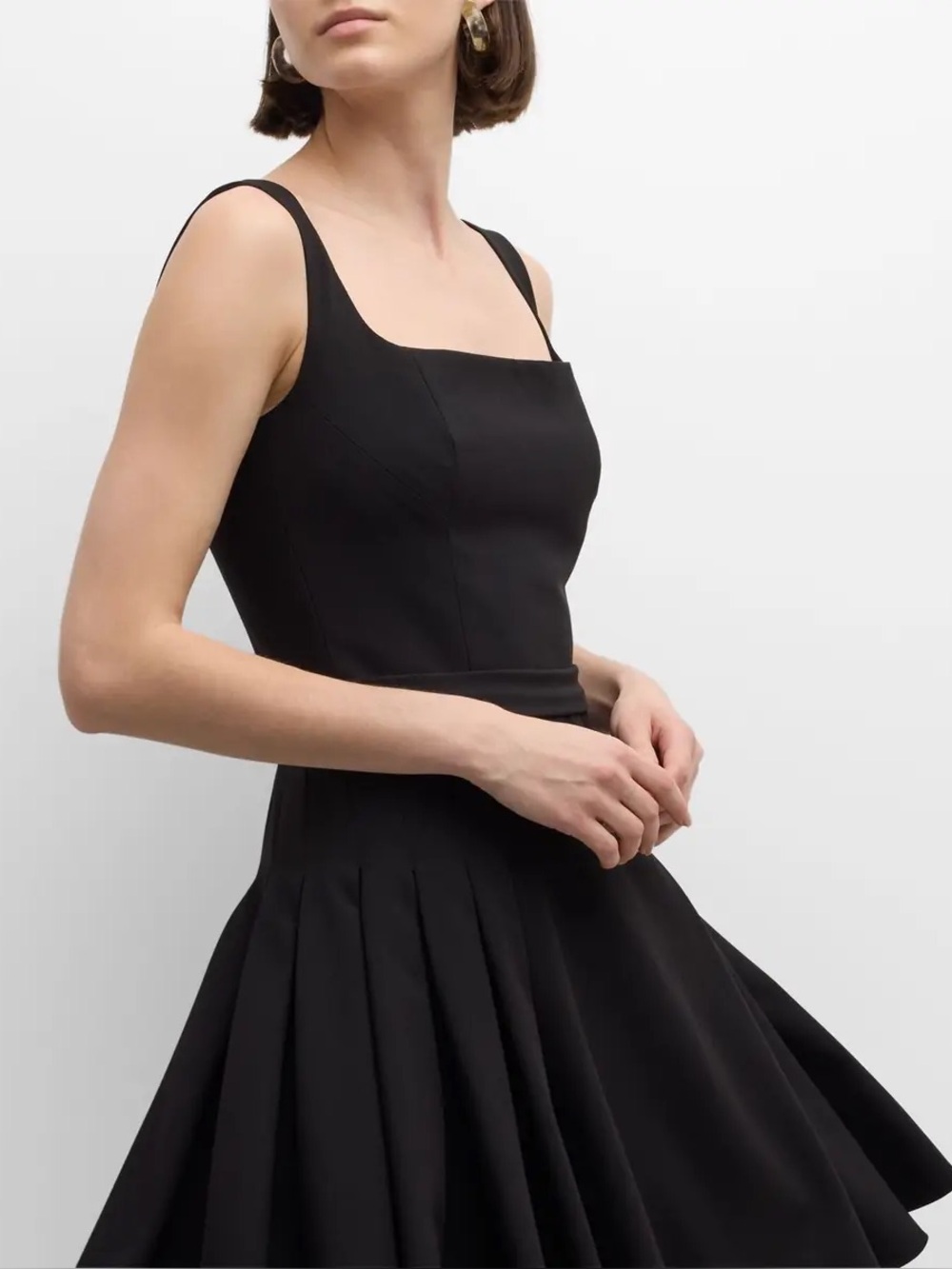 Black Halo Aphrodite pleated mini dress nwt preppy classic square neckline 14 co